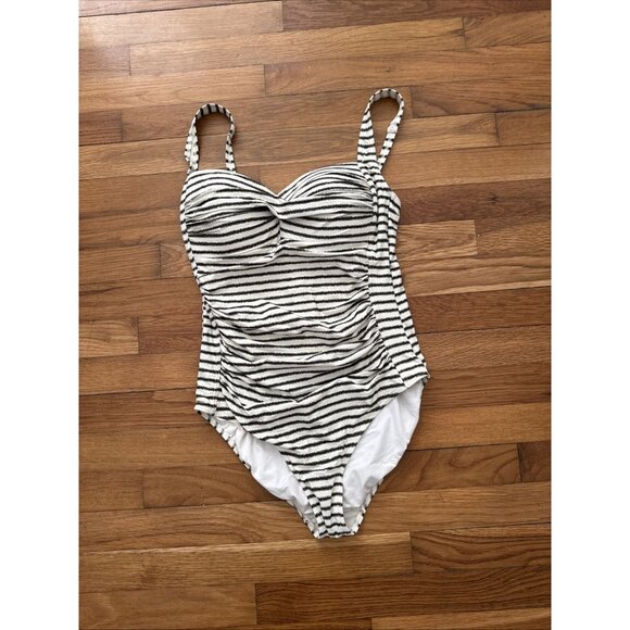 Nip Tuck Swim Multi Fit Cup Swimsuit Black Cream Stripe One Piece Twist Front 8 - Picture 2 of 5